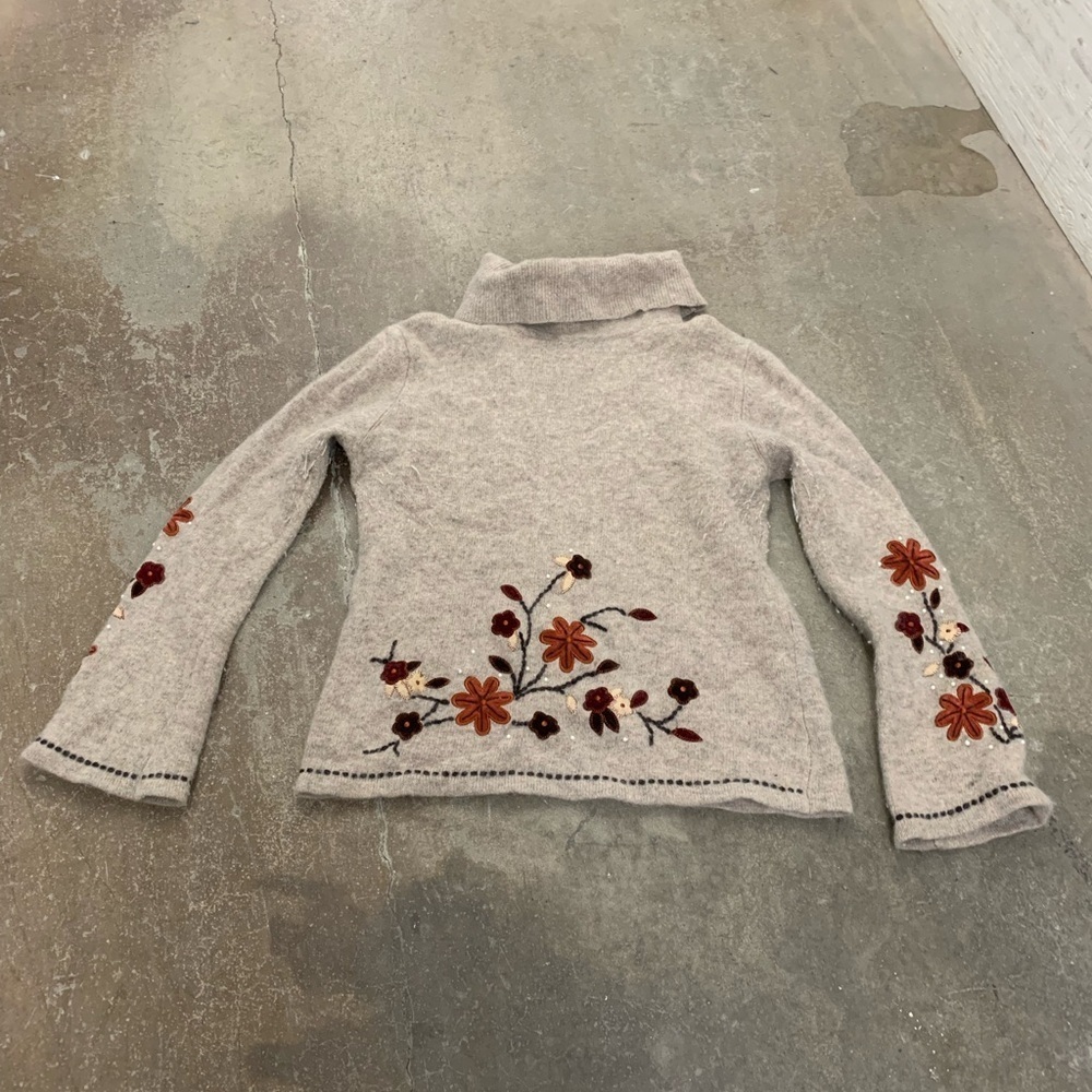 Simons‎ lambswool embroidered angora blend turtleneck bell sleeves sweater